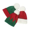 冬の新しい赤い緑のステッチウールの帽子ホリデーニット帽子クリスマスハット女性