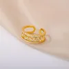 Anneaux de mariage cristal zircon coeur double forme de U pour femmes en acier inoxydable ouverture réglable bague femelle géométrique bijoux de fête 2022