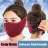 Berets Men Mouth Cover Windproof Fleece Warm Ski Masks Cold-proof Earmuffs Ear Warmer Protection