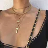 Colliers pendants 4pcs / ensemble Cha￮ne en or en couches pour femmes Punk Chunky ￩pais et collier cl￩ Choker Trend Jewelry Girl Gift