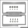 번호판 프레임 2PCS 시에 크롬 스테인리스 스틸 프레임 금속 번호판 프레임 프레임 태그가있는 나사 캡 자동차 스타일링 드롭 디브 DHCEQ