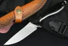 M6683 Survival Straight Knife D2 Satin Drop Point Blade Full Tang Wood Handle Outdoor Camping Hiking Hunting Fixed Blade Knives with Leather Sheath