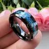 Anneaux De Mariage Bijou Unique 6mm 8mm Bandes Bleues Électrocardiographe Vague Incrustation Argent Et Noir Anniversaire Bague De Fiançailles Pour Hommes Femmes