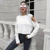 Pulls pour femmes Femmes manches longues O cou de l'épaule pull lâche pull streetwear pull élégant noir blanc tricoté crop top