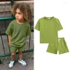 Clothing Sets 2022 Toddler Boys Girls 2PCS Summer Clothes Set Short Sleeve T-Shirt Tops Pants Kids Solid Outfit Children Tracksuit