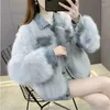 Women's Fur 2022 Fashion Women Clothes Denim Stitching Coat Autumn Winter Thicken Lined Faux Jacket Loose Short Lady Outerwear