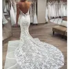 Berta Mermaid Wedding Dresses 3D Floral Applique Lace Backless Sweep Tulle Train Plus Size Boho Beach Bridal Gowns Robe De