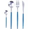 Set di stoviglie 4 pezzi Set di posate blu di marca Set di posate in acciaio inossidabile 304 Coltello forchetta S Poon Portogallo Metallo argento occidentale