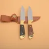 Främjande G1112 Överlevnad Rak kniv 440C Satin Drop Point Blade Full Tang Wood Hande Outdoor Camping Vandring Fiskejakt Knivar med lädermantel