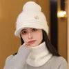 Berets Soft Women Casual Winter Woolen Cap Scarf Combo Female Hat Set Rhinestone Inlaid For Daily Wear