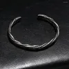 Bangle Thai Handmade Vintage 925 Sterling Silver Men Open Twisted Bracelet