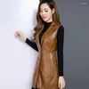 Kvinnors l￤der 2022 Autumn Winter Mid-L￤ngd damjacka Vest Suit Collar Miss Slim Women's Coat