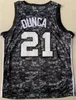 Koszulki do koszykówki Męskie Koszulki do koszykówki Manu Ginobili Jersey 20 Tim Duncan 21 Derrick White 4 City Earned Association Klasyczne oświadczenie Ikona Czarny Biały Szary Camo