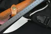 M6683 Survival Straight Knife D2 Satin Drop Point Blade Full Tang Wood Handle Outdoor Camping Hiking Hunting Fixed Blade Knives with Leather Sheath