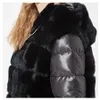 Women's Fur Faux Real Rex Rabbit Coat With Hood Down Jacket Sleeves Bomber Hooded Women 221102