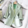 Kvinnors kostymer blazers kvinnor satin silk blazer 2021 hösten fast färg notched krage enkelknapp blazer damer ol elegant smal glansig kostym t221027