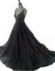Schwarze Gothic-Brautkleider mit Trägern, V-Ausschnitt, Schnürung hinten, Pailletten, Spitze, Tüll, nicht weiß, Vintage-Brautkleid