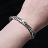 Bangle Thai Handmade Vintage 925 Sterling Silver Men Open Twisted Bracelet