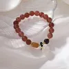 Link Bracelets Deep Pink Strawberry Crystal Lotus Pod Pendant Bracelet Niche Design Powder Chalcedony