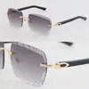 Neueste Mode Randlos Schwarz Weiß Plank Sonnenbrille Damen Sonnenbrille Design Sonnenbrille Fahren Metallrahmen Brillen 18K Gold Braun 3524012 Diamantschliff Linsengröße 60