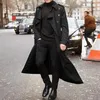 Herrgravrockar Autumn Spring Long Slim Coat Double-Breasted Lapel Windbreaker Man Fashion Design th