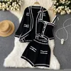 Survêtements femme Xiaoxiangfeng automne costume femme cardigan tricoté à manches longues manteau caraco short à jambes larges