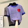 Women's T Shirts Summer Striped Knitted Top Viscose Fiber High Temperature Drilling Embellishment T-shirt Women's Short-Sleeved