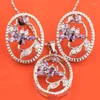 Collier Boucles d'oreilles Ensemble Fleur Fleurée Multi-couleur Morgane Morganite plaqué Argent Boucle d'oreille S8529