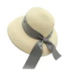 Wide Brim Hats M Letter Shade Cap Straw Hat Color Matching Bow Knot Fashion French Hepburn Small Fragrant Outdoor Beach