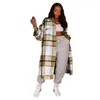 Giacche da donna Cappotto lungo scozzese 2023 Moda Donna Primavera Inverno Manica Tasca larga Giacca casual da donna Capispalla elegante