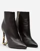 겨울 럭셔리 Keira Ankle Boots Zip Women Booties Pop Sculptural Heel Black Stretch Leather 뾰족한 발가락 패션 부츠 파티 파티 드레스 EU35-43