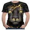 メンズTシャツライオンアニマル3D印刷メンズ半袖Tシャツファッションスポーツ通気性