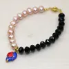 STRAND 8-9MM NATUURLIJKE SELANGESEN PAREL PEALE kralen armbanden Cloisonne Black Crystal Women Original Diy Charms Sieraden 7.5 inch B2986