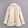 Femmes en cuir fausse fourrure manteaux chauds femme fermeture éclair vêtements d'hiver femmes solide épaisseur mode noir blanc peau de mouton veste