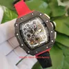Hot Items Mens Watch 44mm x 50mm RM11-03 Skeleton Carbon Fiber Designer Watches Red Leather Bands Sapphire Transparent Mechanical Automatic Men's Wristwatches