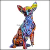 Objets décoratifs Figurines Couriel Couleur Chihuahua Dog Statle Simple Living Room Ornements Home Office Resin Scpture Crafts STO2234857