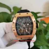 Hot Items Mens Watch High Quality 42mm x 50mm RM11-01-AG 11 Skeleton 18k Rose Gold Sport Watches Rubber Bands Transparent Mechanical Automatic Men's Wristwatches