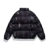 Masculino para homens desenhados à mão rabiscos de jaqueta de inverno impressão harajuku streetwear algodão engrossar parkas letra bordado tingra tampa quente quente