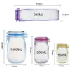 Multifunction Food Storage Bag Reusable Mason Jar Fresh Snacks Zipper lock Bags Collect Self-sealed Bags Kitchen Home Gadgets 500ml