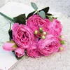 Dekorativa blommor 2022 Vackra ros Peony Artificial Silk Small Bouquet Flores Home Party Spring Wedding Decoration Fake Flower Plants