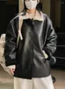 Skóra damska Lanmrem 2022 Zima koreańska moda pu płaszcz grube sztuczne futr