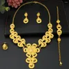 Necklace Earrings Set Dubai Gold Color Jewelry For Women Flower Pendant And 4PCS African Weddings Party Bride Gifts