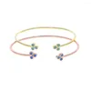 Bangle Simple Design Triangle Cz Bangles Minimalist Enamel Flower Leaf Charm For Women Adjustable Open Jewelry