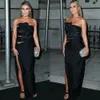 Carmen Electra Black Evening Dresses Cut-Out Side Split Sexy Sheath Prom Party Gowns Buttons Ruched Strapless Special Occasion Robe De Soriee Floor Length 2023