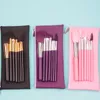 Zwart roze paarse 7 -stcs make -upborstels Set plastic handgreep nylon haar met ritssluitingleren hoesje