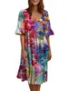Vestidos de festa Impressa Floral Summer Sundress Dress feminino de praia Mulheres listradas Boho 9972