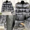 Echter Fell Waschbär Wintermantel Frauen natürliche echte silberne Fuchs Pelzjacke Ladies runden Hals warm dicke Mantel Mode Plus Size Jacke C0929