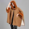 Pur Faux feminino de grande tamanho solto Cardigan Rex Rabbit Collar Capes Ponchos com capuz de tamanho grande casaco outono de inverno T2221102