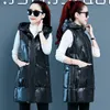 Kvinnors västar 2022 Autumn Winter Warm Down Bomullsjacka KOREANS KOREA SLEEVELÄS PARKAS KVINNA Väst Huven Mid Long Waistcoat