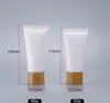 Empty White Plastic Squeeze Tubes Bottle Cosmetic Cream Jars Refillable Travel Lip Balm Container with Bamboo Cap SN63